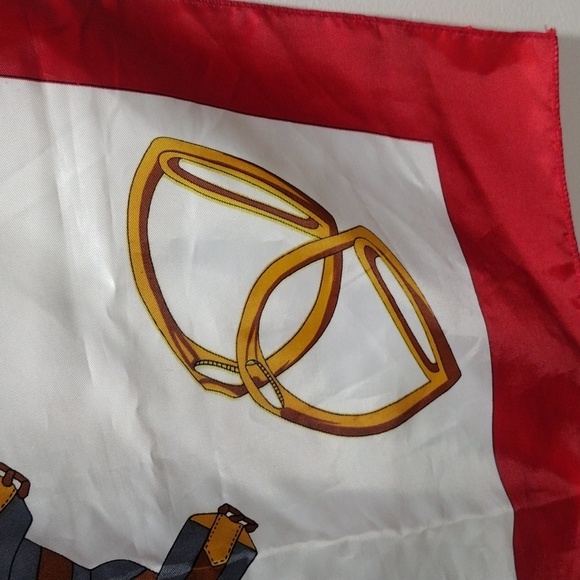 Gucci Vintage Equestrian Silk Scarf – Red, Navy, Gold Horse Rider Print | Luxury - Picture 7 of 8